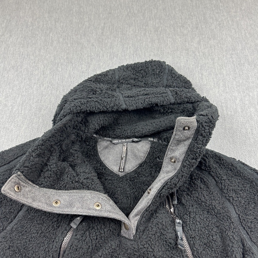 Kuhl Jacket Womens‎ XS Black Flight Pullover Sherpa Fleece Hooded Snap Button - Picture 5 of 14